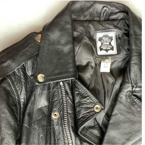 Women’s black leather biker jacket, vintage. - Picture 6 of 11
